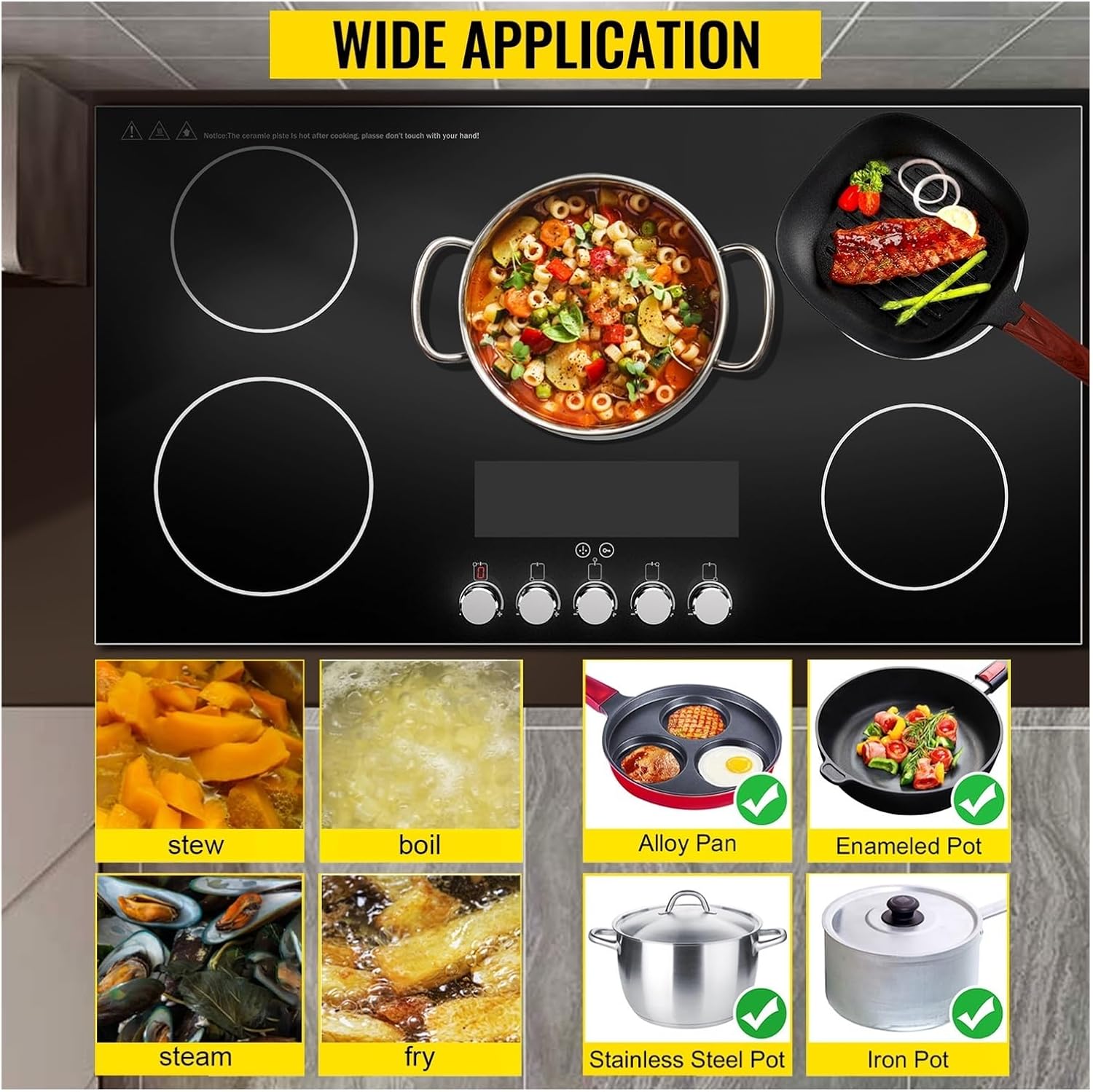 2/4/5 Burners Built-in Induction Stove Top 11/12/30/35 IncH Ceramic Glass Electric Cooktop With 9 Power Levels(12in 110V)