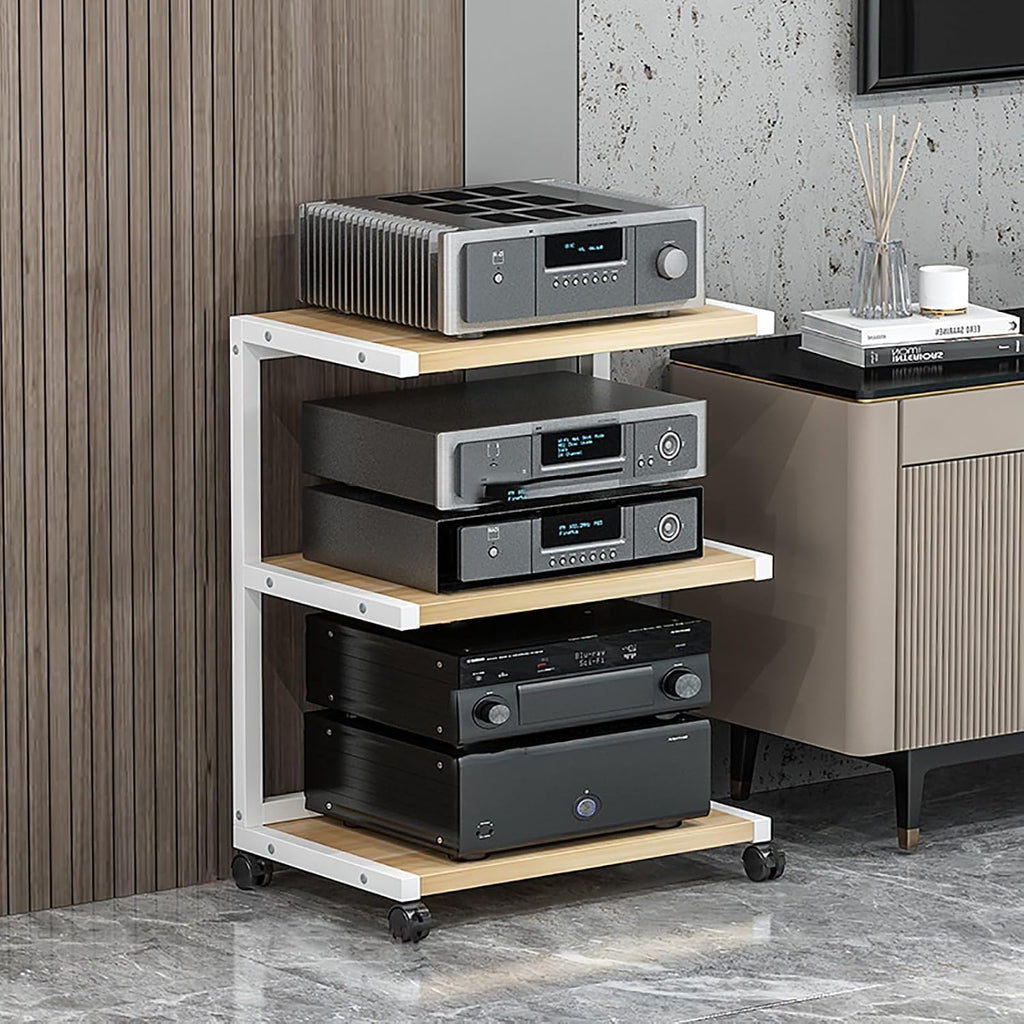 Rolling Display Cabinet - Mobile Media Stand & Audio Rack for Game Consoles, Stereo Equipment, TV Accessories - Corner Shelf with Ample Storage