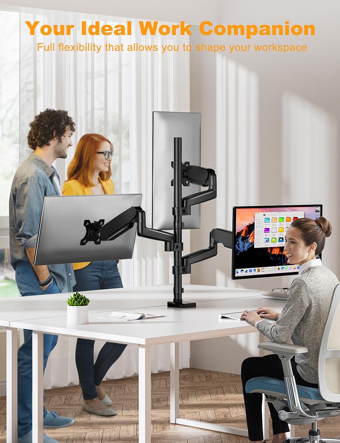 Triple Monitor Mount for 13-32 Inch Screens, Gas Spring Adjustment Triple Monitor Stand Holds 17.6lbs per Arm, Tilt, Swivel, Rotation with Clamp & Grommet Kit, Max VESA 100x100mm FORGIGN Mount