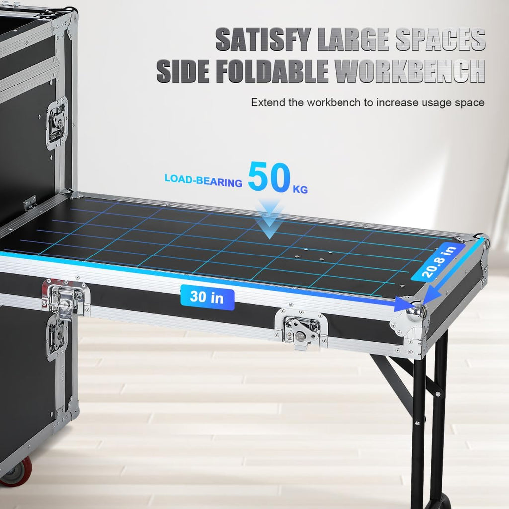 16u Dj Road Case, Recording Studio Rack Stand With Audio Mixer Stand & Wheels, Portable Media Storage Cabinet for Stage Performance Professional Audio Storage