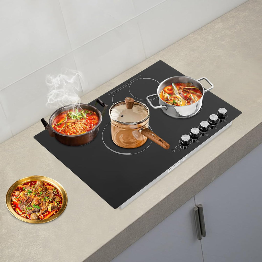 4 Burners Electric Cooktop,110V Electric Stovetop, Sensor Touch Control, Timer Setting,Suitable For Kitchens, Cabins, Snack Bars, Offices