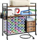 HavenlyYouth Craft Cart Compatible with Cricut Machine, Large Cricut Table with 34 Vinyl Roll Holder, 2 Drawers and Charging Station, Craft Storage Cabinet Craft Workstation