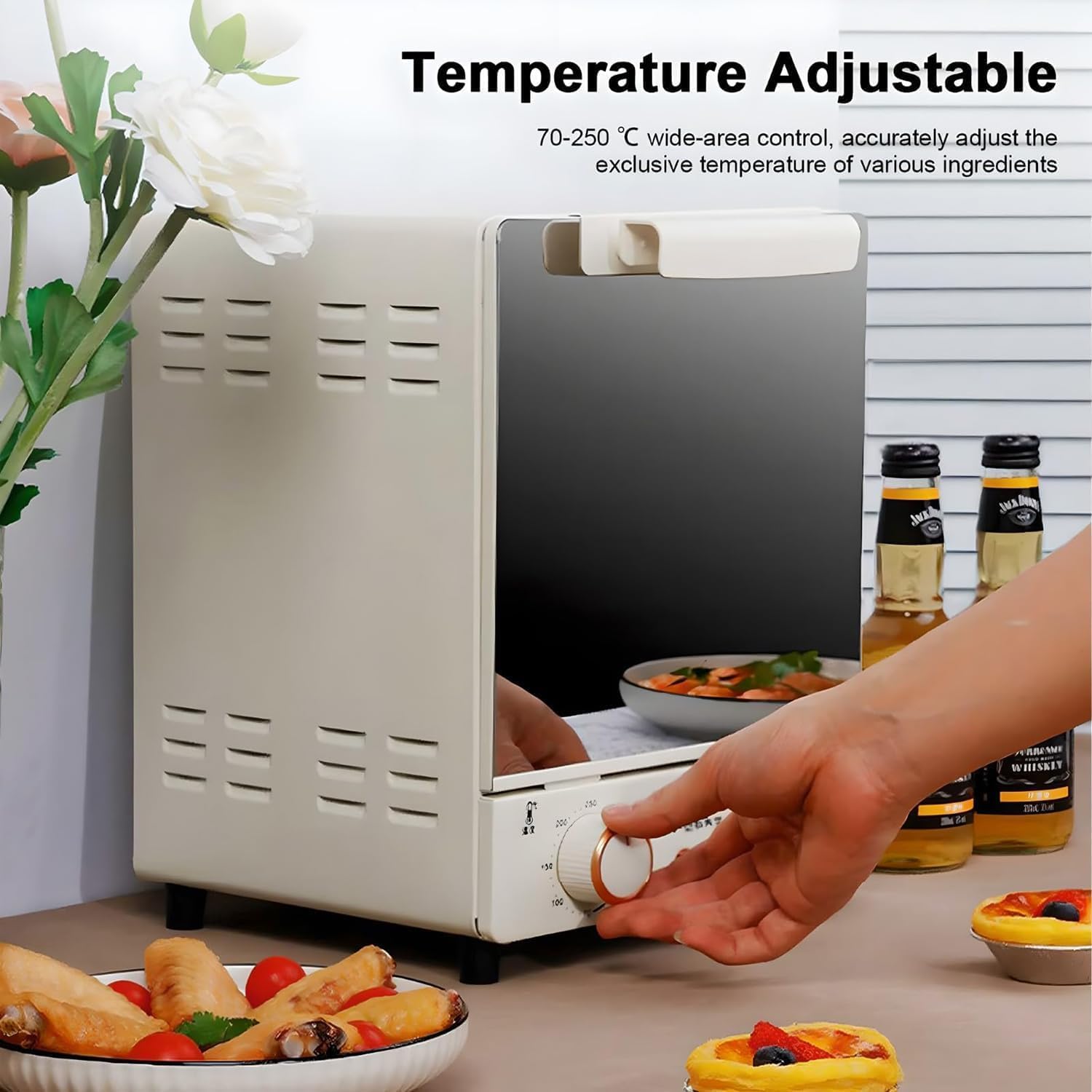 750W Countertop Mini Oven Air Fryer, 15L Electric Household Multi-Function Oven with Adjustable Temperature and Timer, Air Fryer Toaster Oven Combo 360° Hot Air Circulati