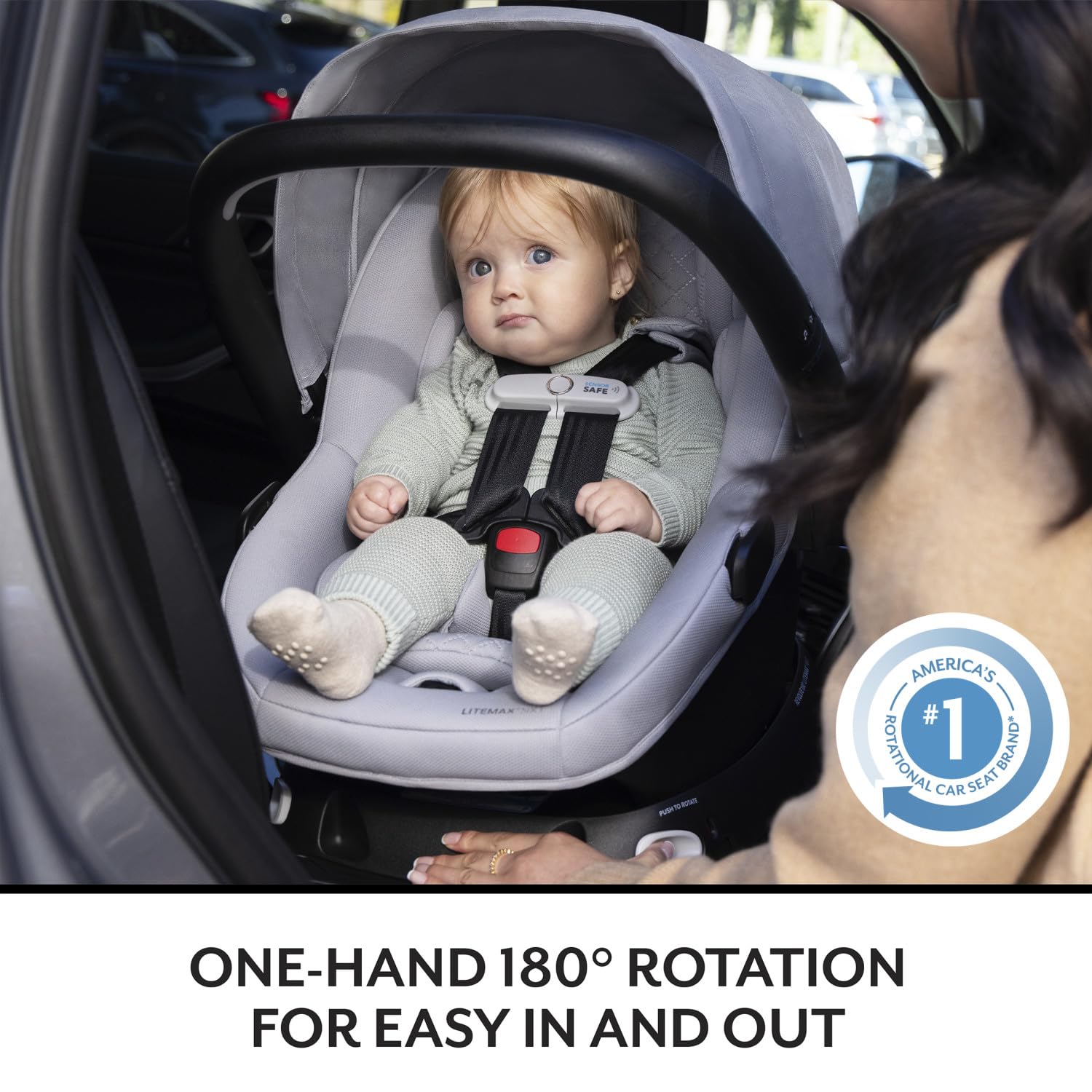 Evenflo Revolve180 LiteMax NXT Rotating Rear-Facing Lightweight Preemie and Infant Car Seat 3-30lbs. with SensorySoothe. Easy Install with Base (Agate Purple)