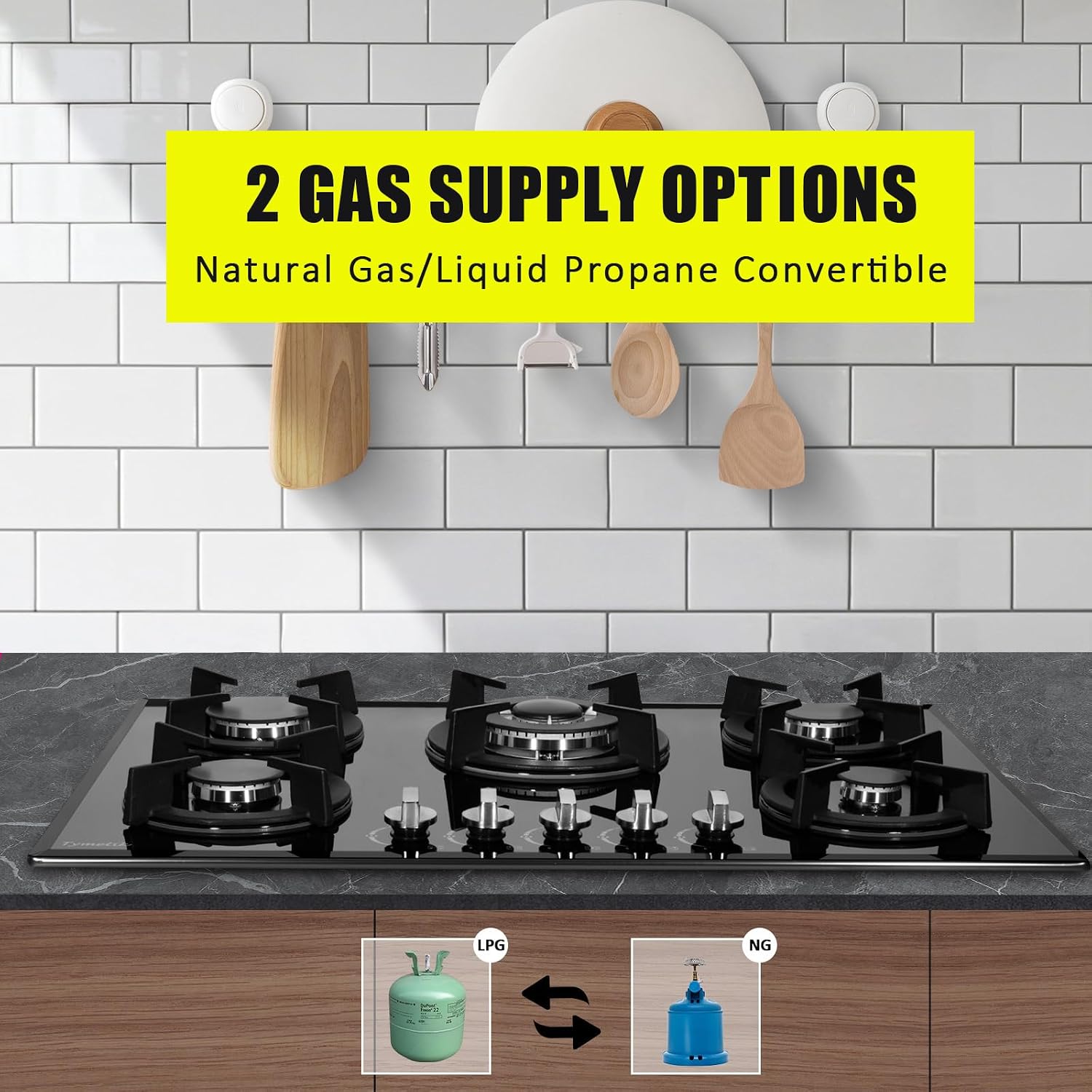 Gas Cooktop 30 Inch, Built-in Tempered Glass Gas Stovetop 5 High Efficiency Burners Gas Stove Top Propane/Natural Gas Convertible Gas Hob (Black)