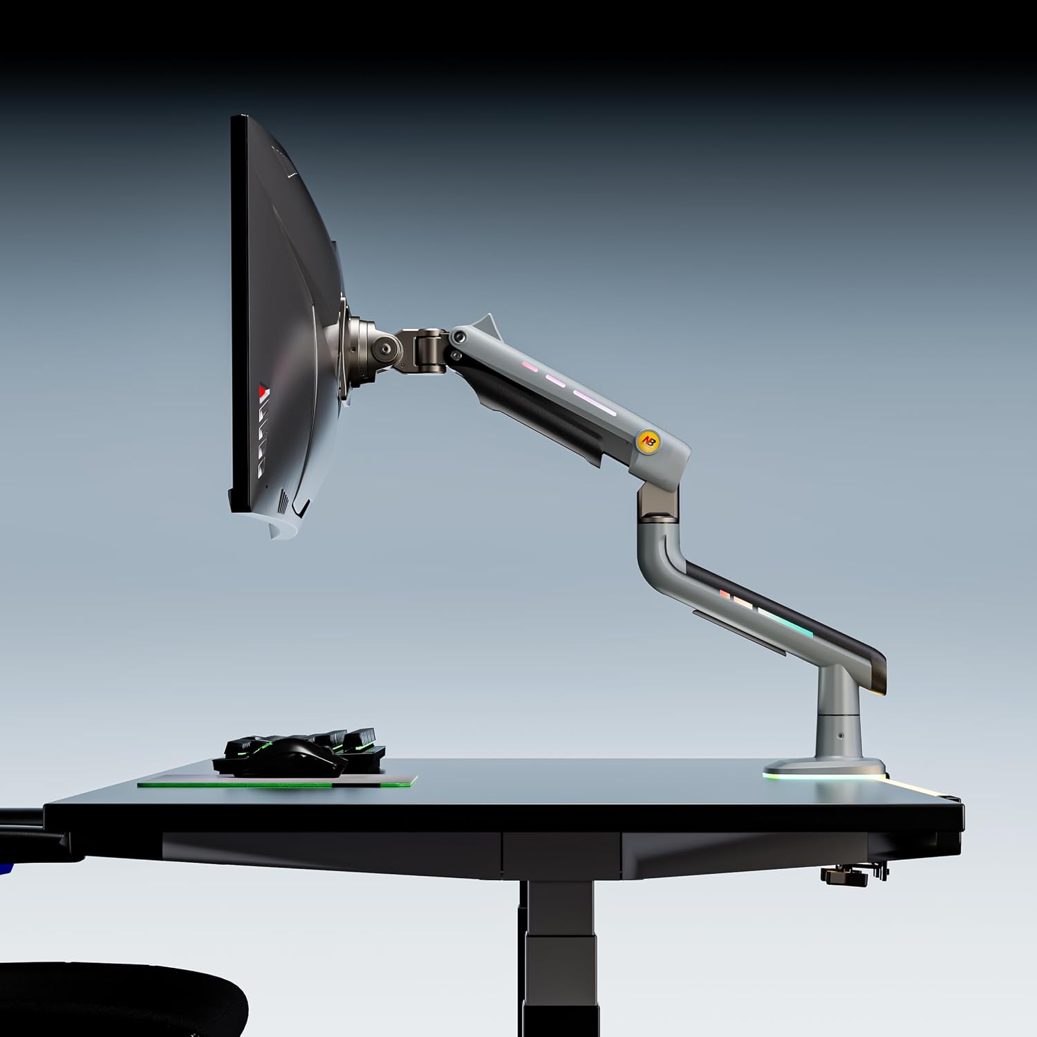NB Gaming Monitor Arm or for 32 to 60 Inches Screen, Load up to 20 kg, VESA 75/100, RGB-Light, Heavy Duty, Multi Angle Adjustable, Premium Aluminum, Lake Blue