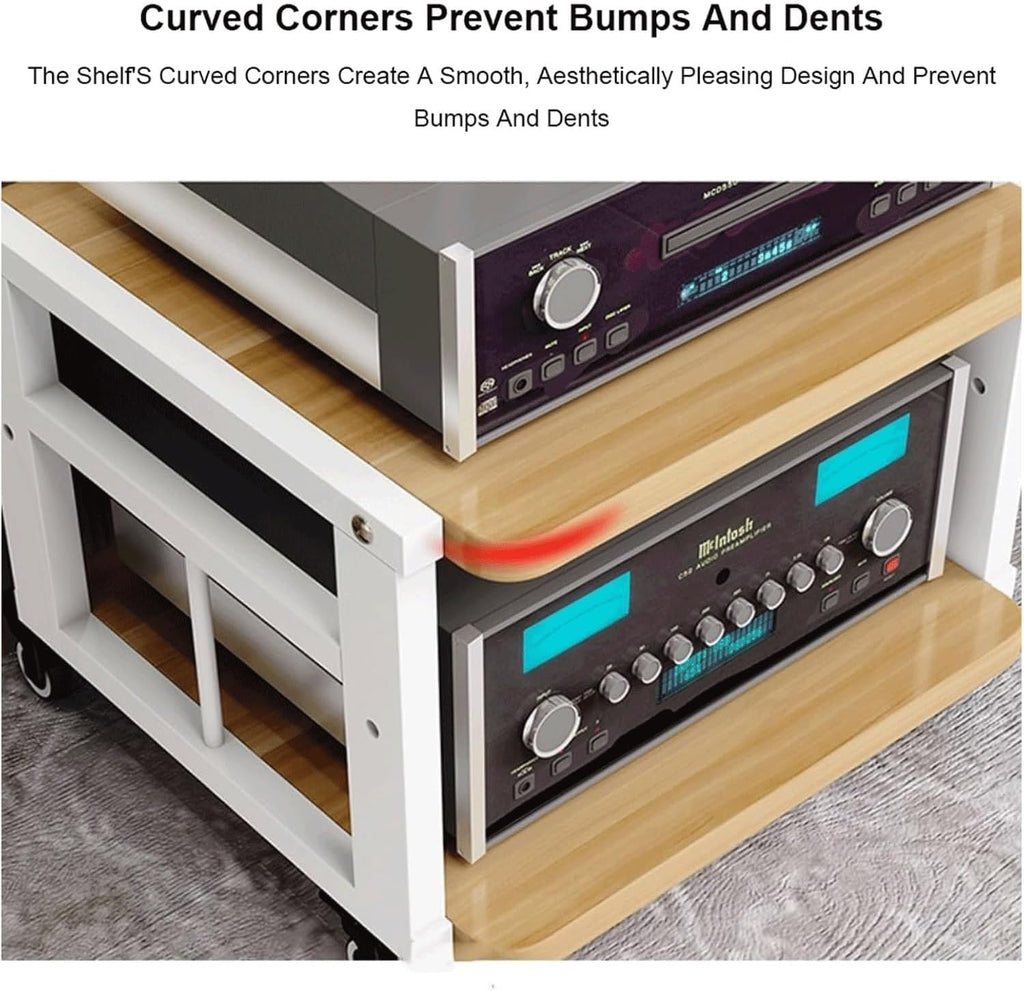 Audio Rack Movable Stereo Rack Audio Equipment Rack Audio Open Stereo Shelf with Wheels HiFi Rack Adjustable Audio-Video Shelving(Natural,5 Tier)