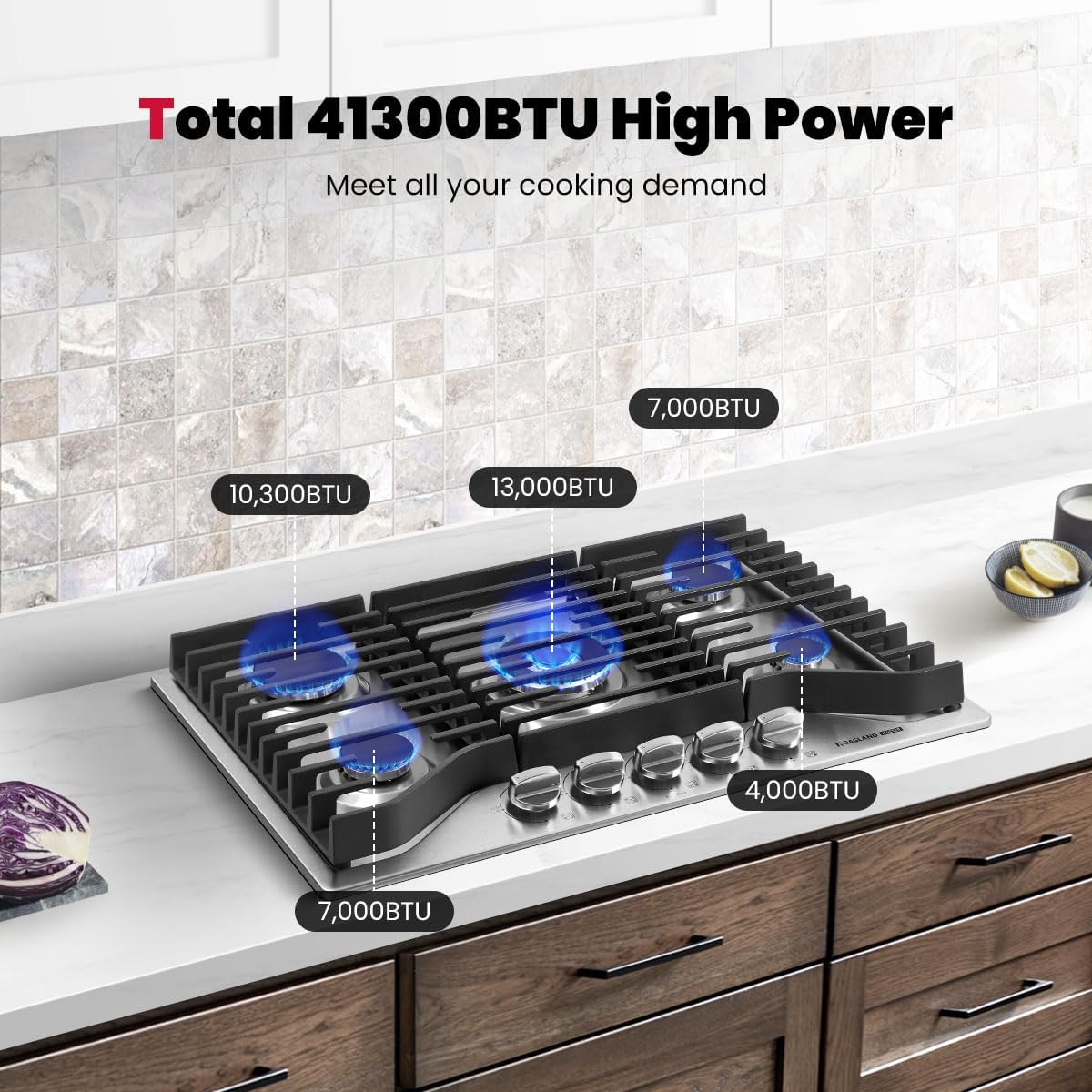 GASLAND Master 30 Inch Heavy Duty Gas Cooktop with Griddle PRO GH3805SS1FC with 5 Burners, CSA certified, 120V Plug-in, NG/LPG Convertible