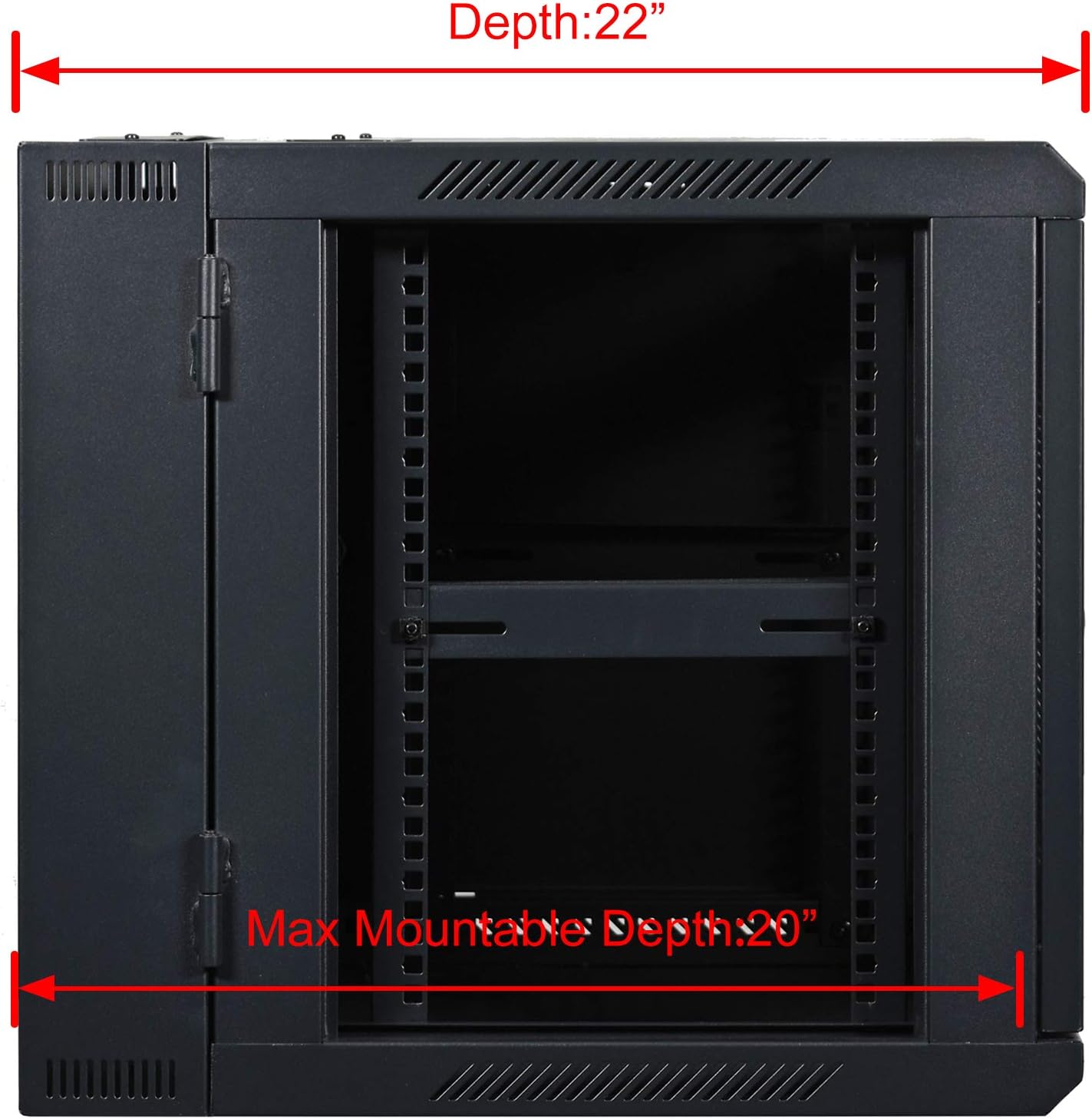 AEONS 9U Professional Wall Mount Server Cabinet Enclosure Double Section Hinged Swing Out 19-Inch Server Network Rack with Locking Glass Door Black (Fully Assembled)
