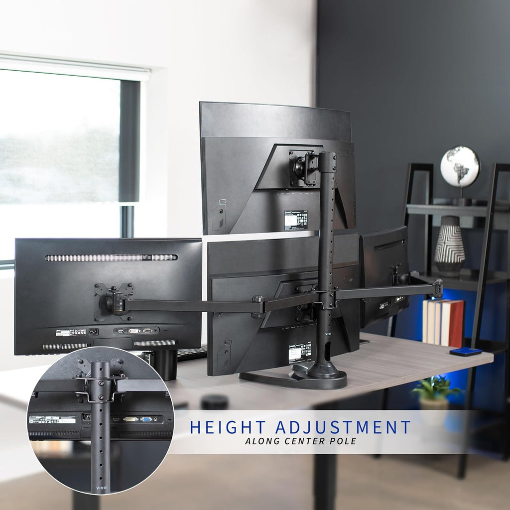 VIVO Quad Monitor 13 to 32 inch LED LCD Freestanding Desk Stand, 3 Plus 1 Articulating VESA Computer Mount, Holds 4 Screens, Fully Adjustable for Home Office Workstation, Black, STAND-V104F