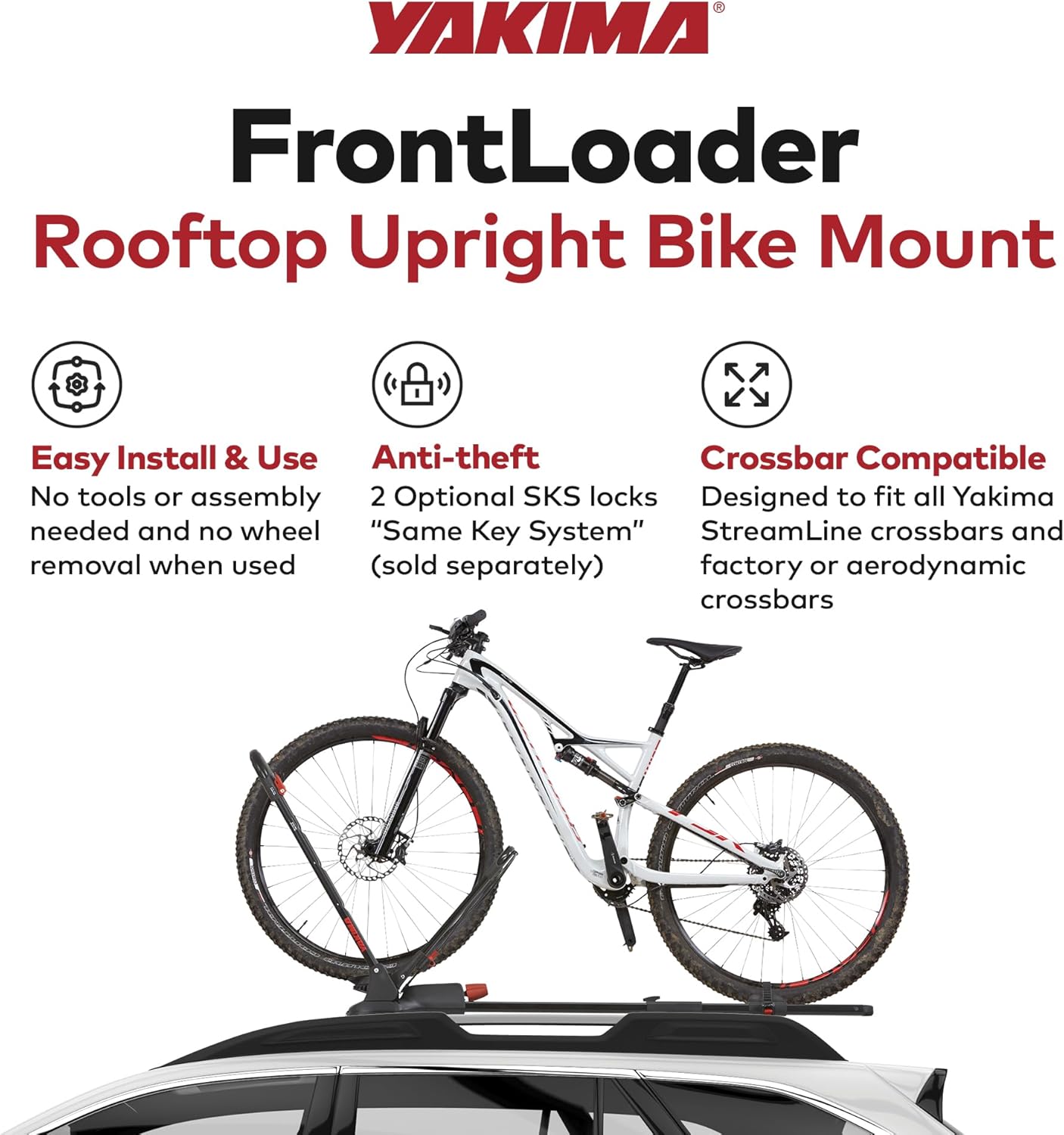 Yakima Rooftop Bike Rack Mount, Heavy-Duty Car & SUV Roof Carrier, FrontLoader, Black - Bicycle Storage Equipment and Accessories for Vehicles