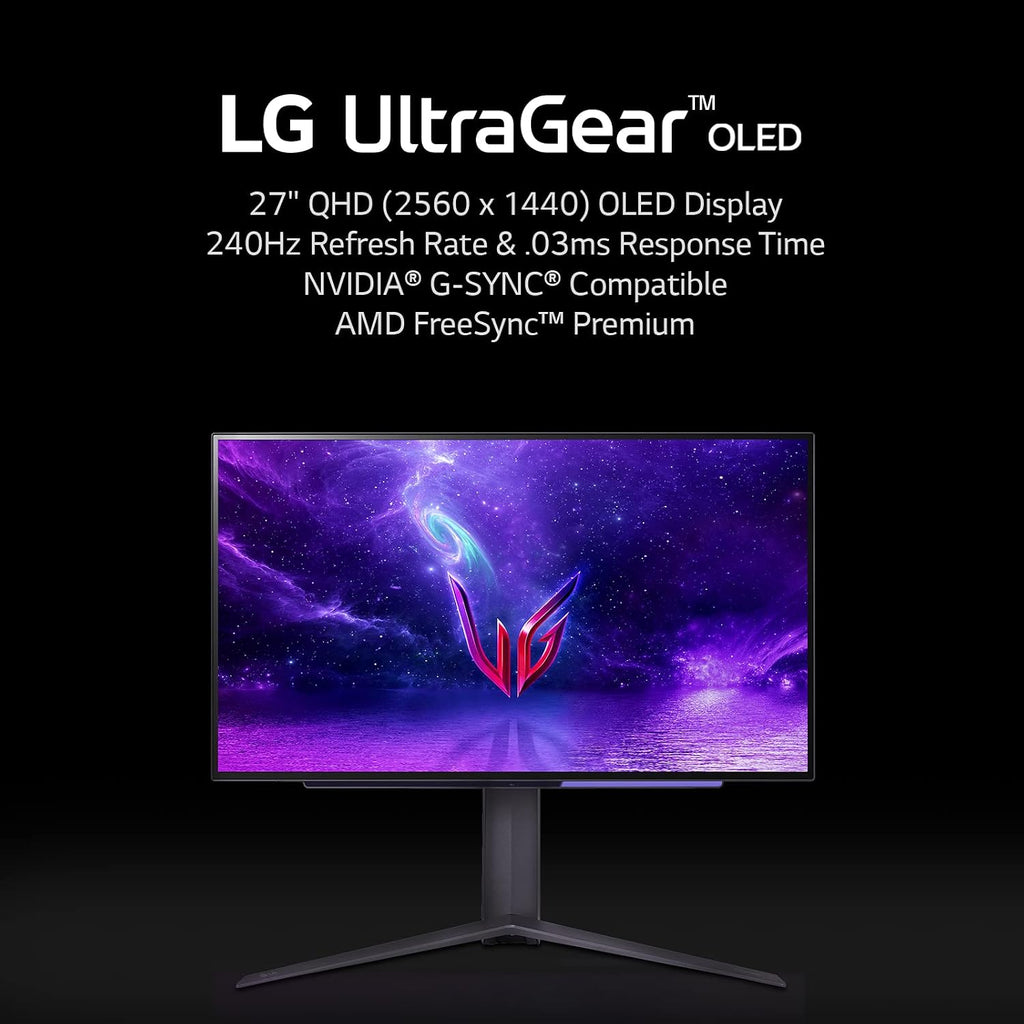 LG 27' Ultragear™ OLED QHD Gaming Monitor with 240Hz .03ms GtG & nVIDIA® G-SYNC® Compatible (Renewed), Black
