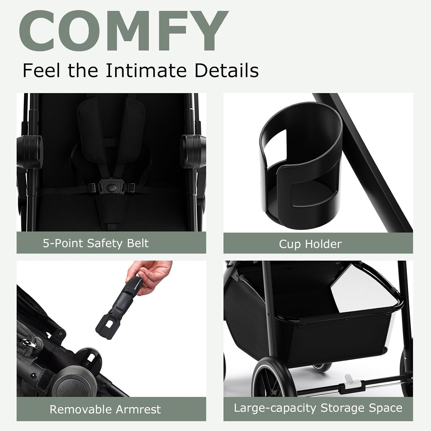 INFANS 2 in 1 Baby Stroller, High Landscape Infant Stroller & Reversible Bassinet Pram, Foldable Pushchair with Adjustable Canopy, Storage Basket, Cup Holder, Suspension Wheels (Black)