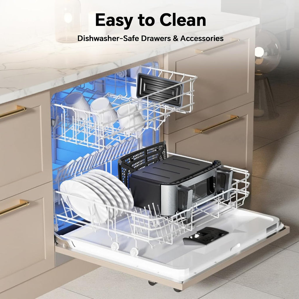 1600W Dual Zone Air Fryer Oven,12.69QT with Divider,Nonstick & Dishwasher-Safe Basket,Match Cook & Smart Finish to Roast,Recipes for Easy Cooking,Digital Touchscreen,Metal Sliver