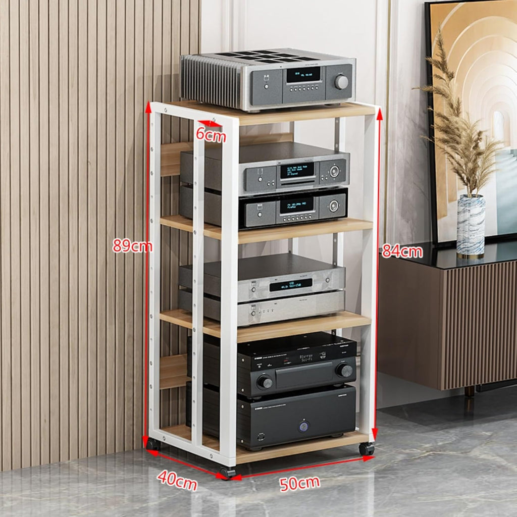 Adjustable Shelf Amplifier Stand Multi Layer Reinforced Steel Frame Audio Video Storage Organizer Living Room Sound Equipment Cabinet(White,40x50x89cm)