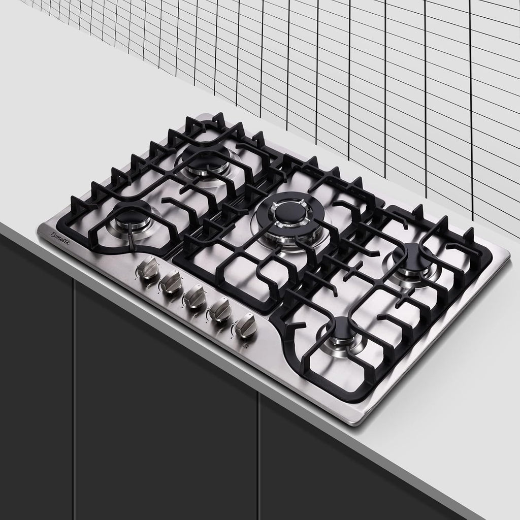 30 Inch Gas Cooktop, 5 High Efficiency Burners Gas Stovetop Built-in Stainless Steel Gas Stove Propane/Natural Gas Convertible Gas Hob