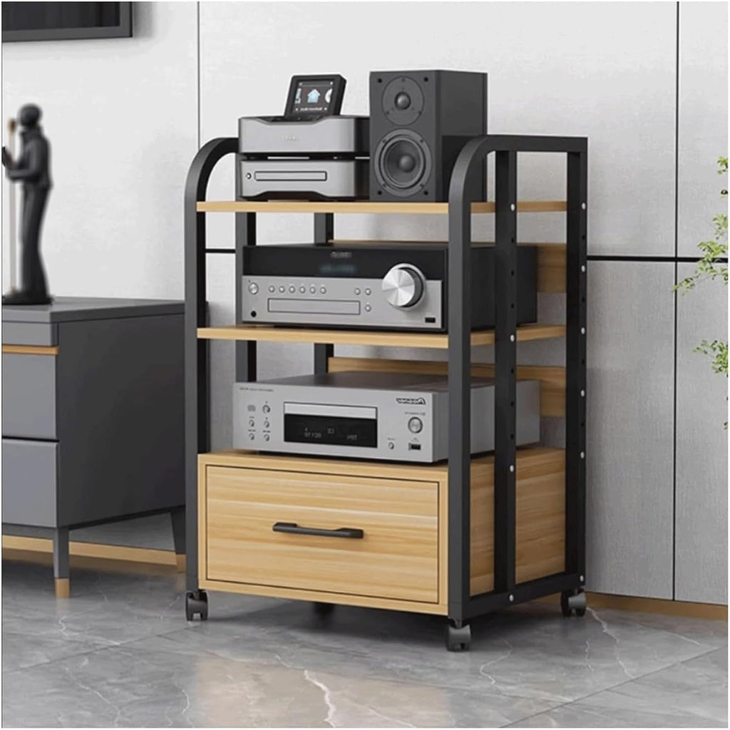 Audio Rack 2/3/4 Tier Stereo Rack Audio Equipment Rack Audio Open Rack Cabinet Wooden with Drawer AV Stand with Adjustable Shelves(Natural,79cm)