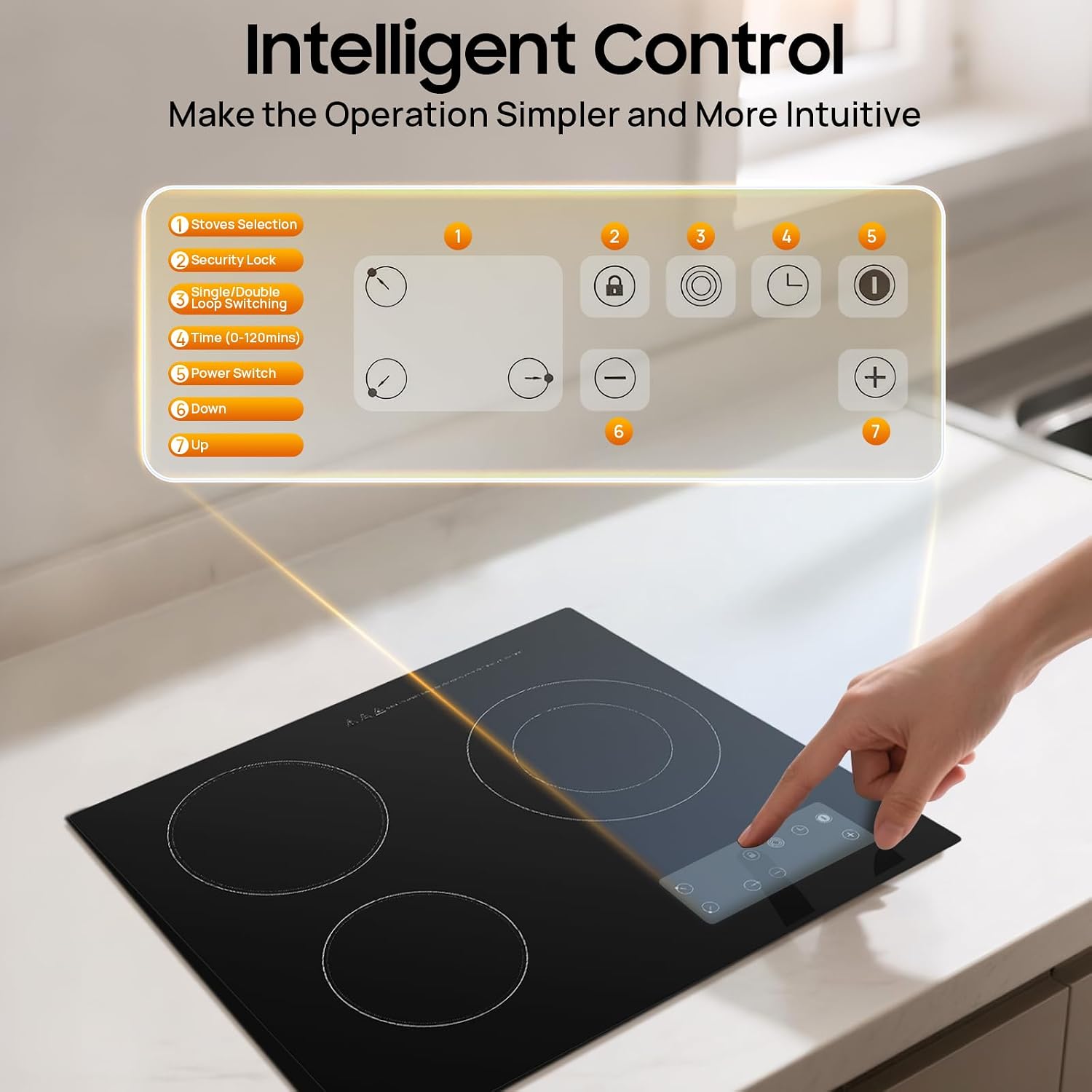 3 Burners Electric Cooktop with 9 Heating Levels - 2600W Ceramic Cooktop with Timer, Ceramic Electric Hot Plate for Cooking, Child Safety Lock, Sensor Touch Control, 110V
