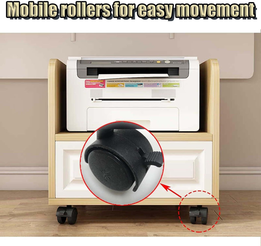Computer Tower Storage Cabinet,PC Stand with Lockable Wheels，Mobile Printer Stand, Wooden Printer Cart，Office Printer Table, 3D Printer Stand, for Office Home Kitchen(Black,45cm/17.7in)