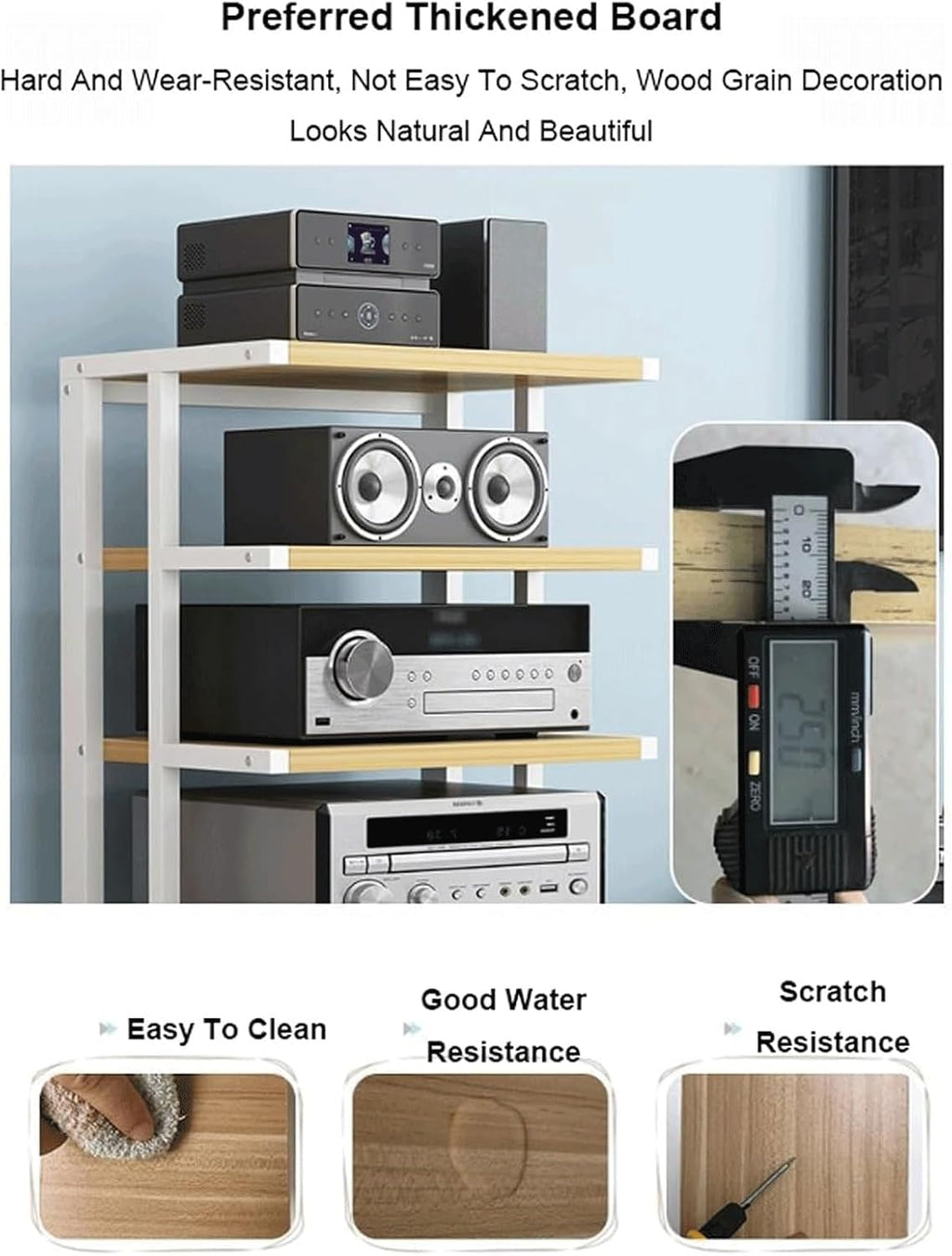 Audio Rack Wooden Stereo Rack Audio Equipment Rack Audio Open Rack Cabinet HiFi Rack with Wheels Audio-Video Shelving Movable Strong(Natural,4 Tier)