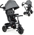 BABY JOY Tricycle, 6 in 1 Trike for Toddler w/Reversible Seat, Adjustable Canopy & Parent Handle, 5-Point Safety Belt, PU Wheels and Storage Basket, Push Tricycle for 9-60 Months (Gray)