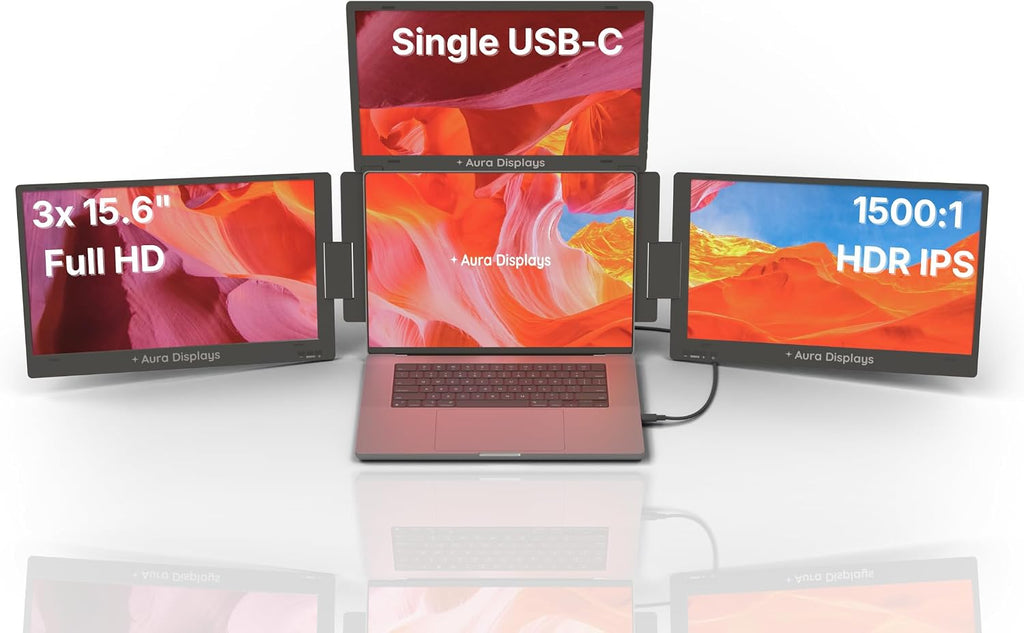 Triple Boost Pro 15.6' | Premium Triple Portable Monitor Extender | Full Aluminum | Quad Screens | 3×15.6' FHD 1080P HDR IPS | USB-C & USB-A | Compatible with 11'-18' Laptops
