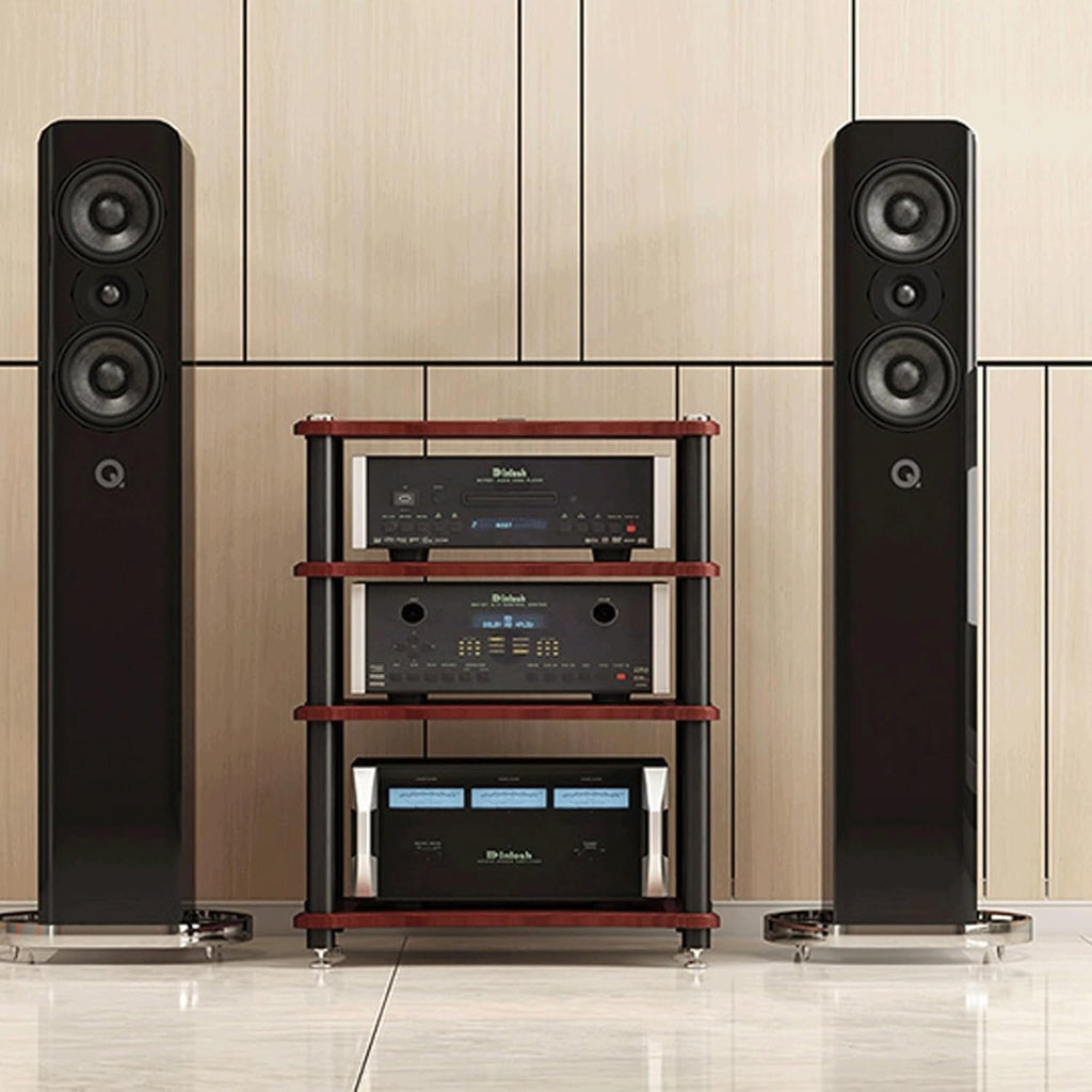 Audio Rack Steel Stereo Rack Audio Equipment Rack Audio Stereo Shelf Wooden Open Audio-Video Shelving with Shock-Absorbing Feet(Rot,1 Tier)