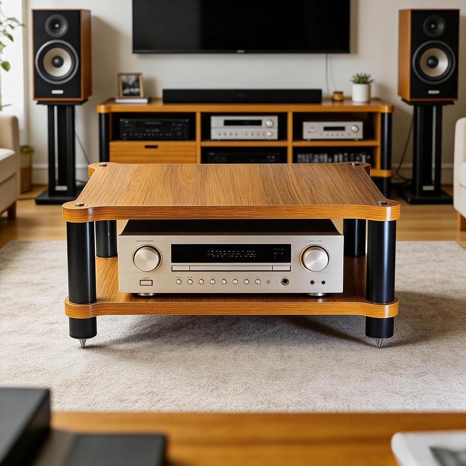 23.62in Double Layer Vibration Damping Amplifier Rack Stackable Audio Equipment Shelf Home Theater Living Room Study(60 * 48 * 28cm)