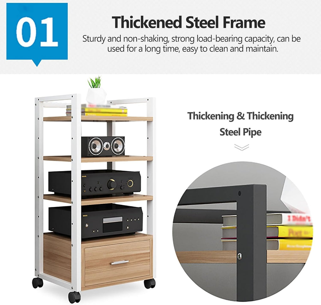 Audio Rack Power Amplifier Equipment Cabinet - Tv Stand with Storage and Shelves - Furniture Media Stand DVD Cd Player Stand - Large Media Storage Shelf On Wheels for Ktv,3 Tiers-120cm Tall