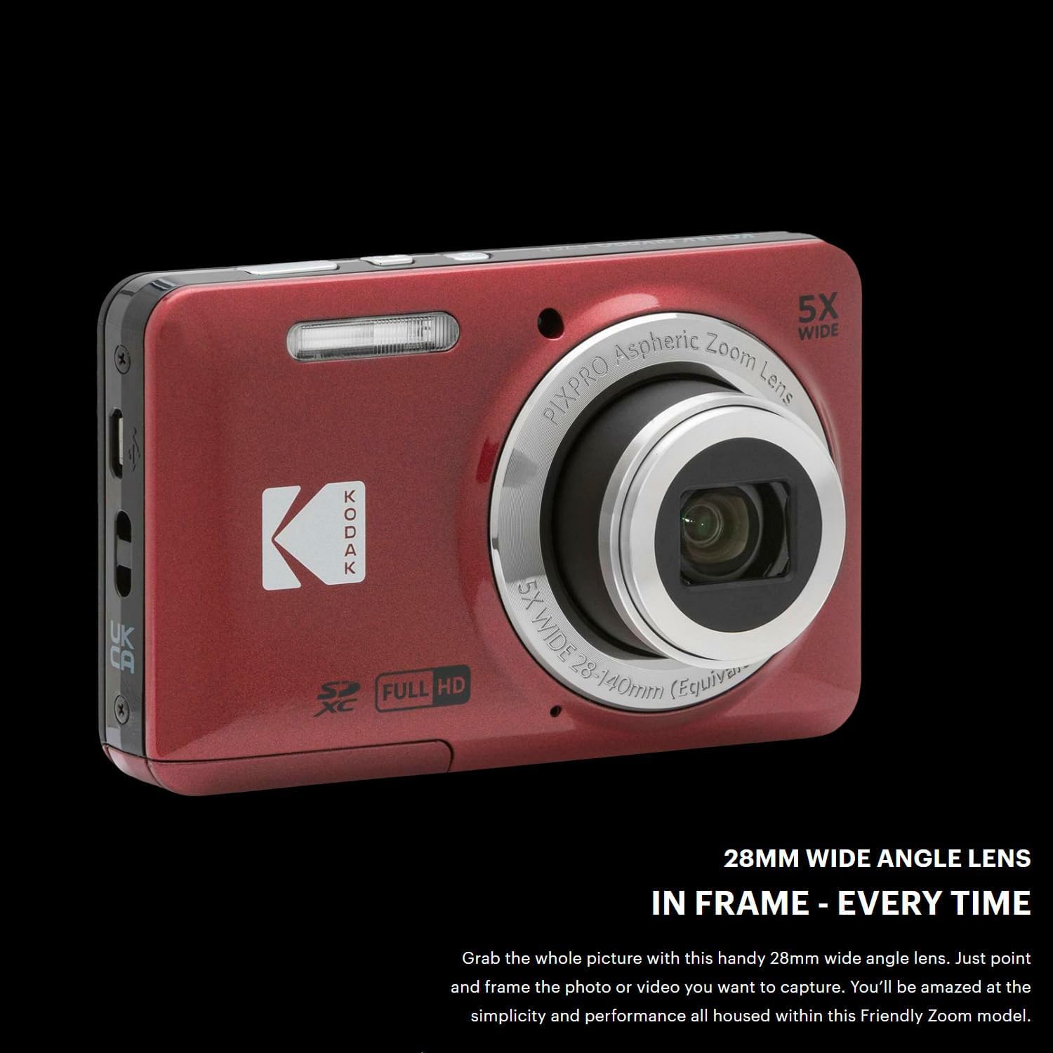 Kodak PIXPRO Friendly Zoom FZ55 Digital Camera (Red) Bundle with 32GB Memory Card and Digital Camera LCD Screen Protectors (3 Items)