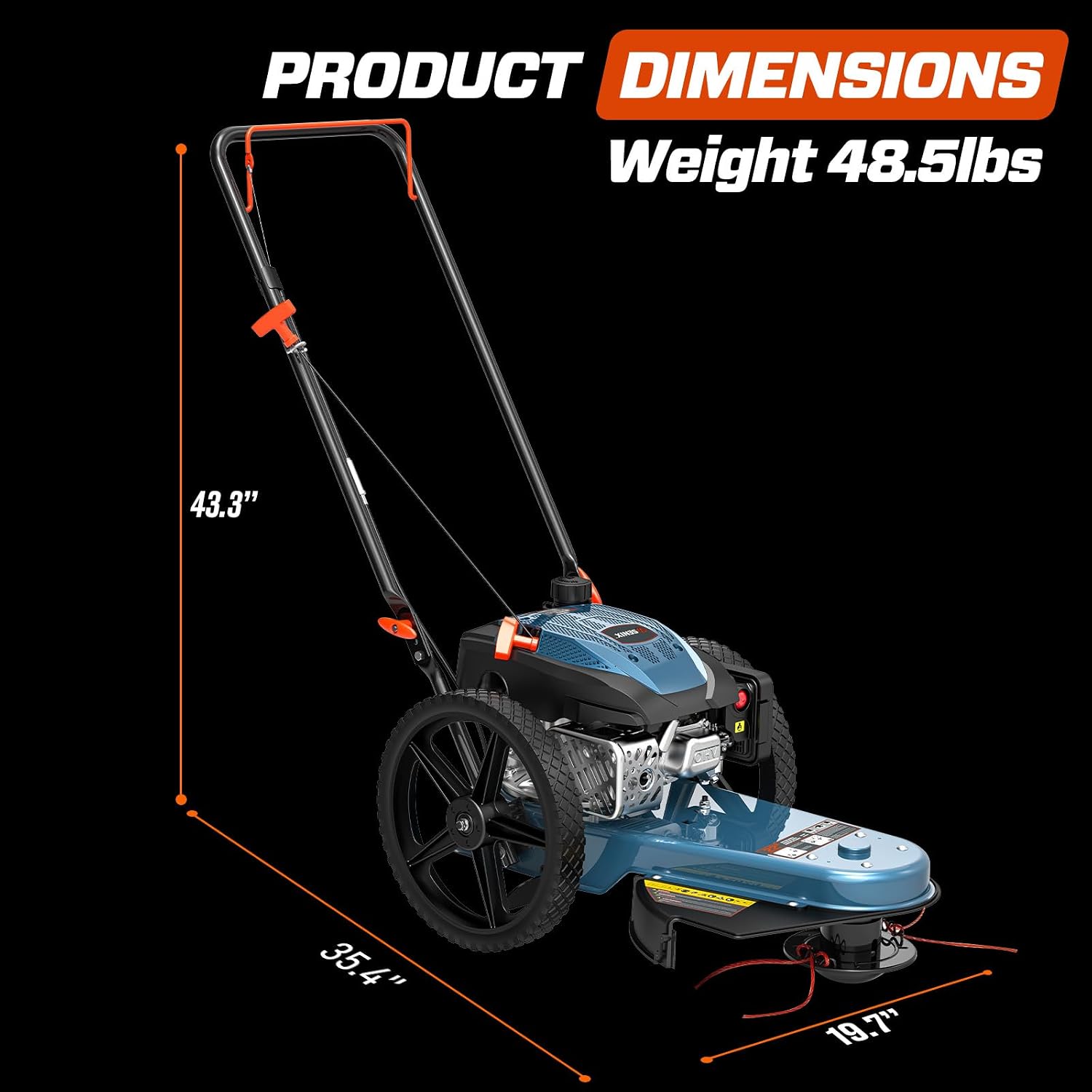 SENIX High Wheel Gas Walk Behind Brush Cutter and String Trimmer, 22-Inch Swatch with .155-Inch Line, 160 cc 4-Cycle Engine, Steel Deck, 14' Rubber Wheels, Adjustable Height (STMG-L)