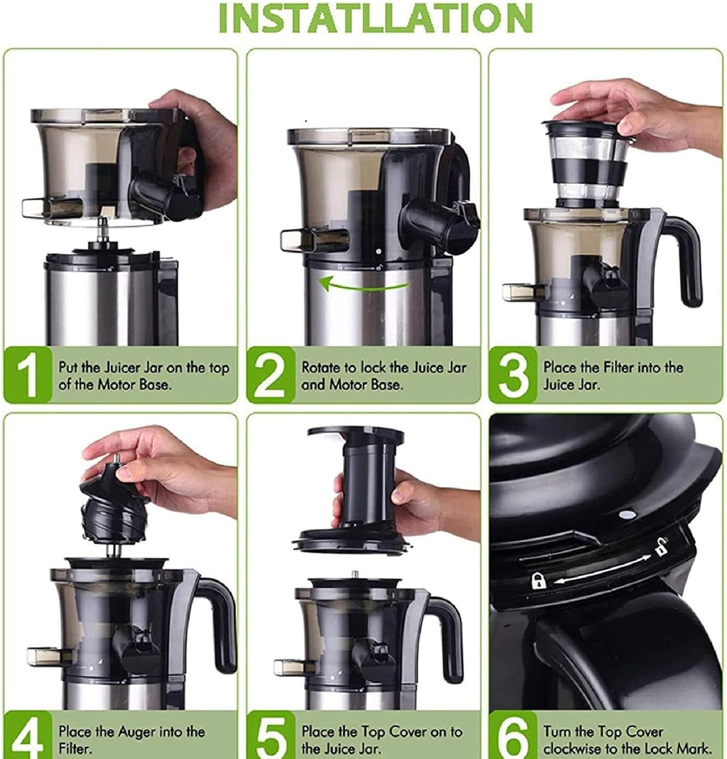 Masticating Slow Juicer, 200W Cold Press Extractor, 40RPM, Nutrient-Rich Juice for Fruits & Vegetables, Compact, Easy to Clean, Black