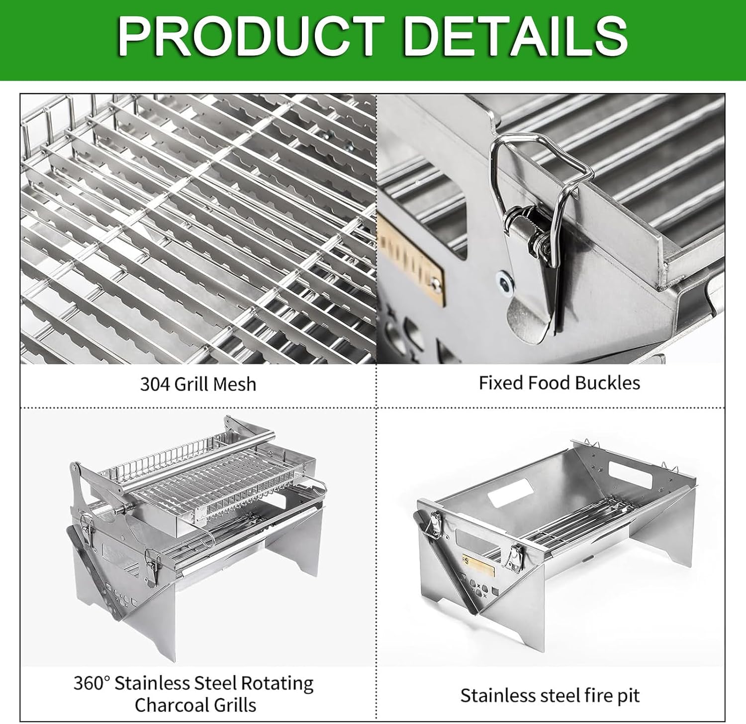 Rotating Charcoal Grill,Stainless Steel Flipping Barbecue Grills,Portable Camping Charcoal BBQ Grill for Outdoor Picnic Yard Party