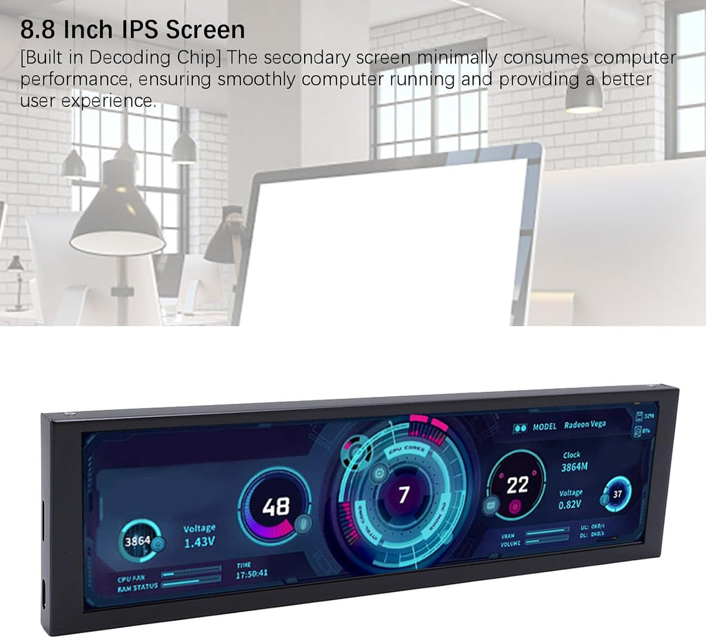 8.8 Inch Computer Secondary Screen,1920x480 LCD Display,PC Temperature Monitor,Computer Case Temperature Screen,Computer Secondary Display,CPU GPU Monitor