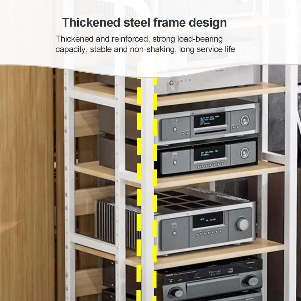 HiFi Rack Audio Cabinet for Media Component with Wheels and Adjustable Wooden Shelves Sturdy Storage Rack for Record Player, TV Box, Amplifier(White,50x42.5x90cm)