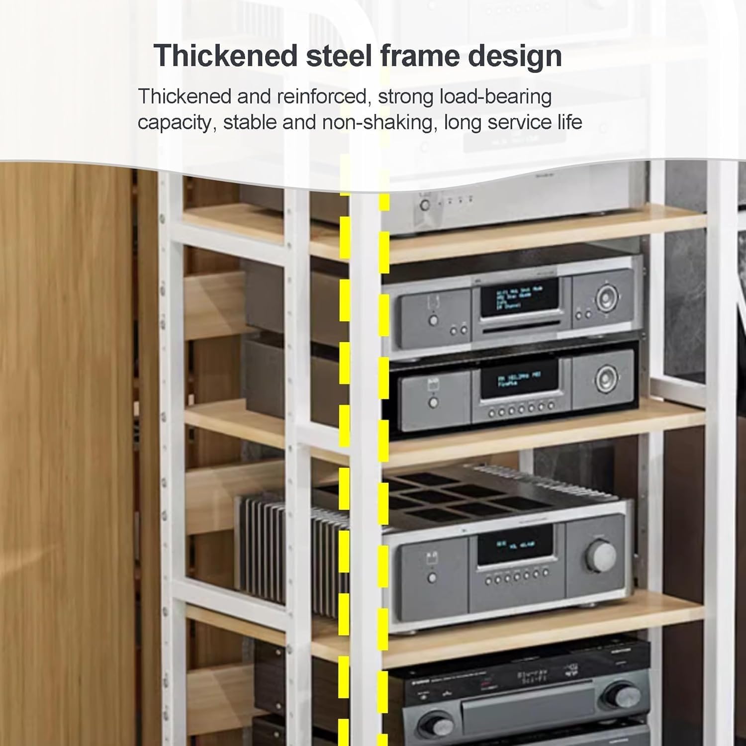 HiFi Rack Audio Cabinet for Media Component with Wheels and Adjustable Wooden Shelves Sturdy Storage Rack for Record Player, TV Box, Amplifier(White,50x42.5x90cm)