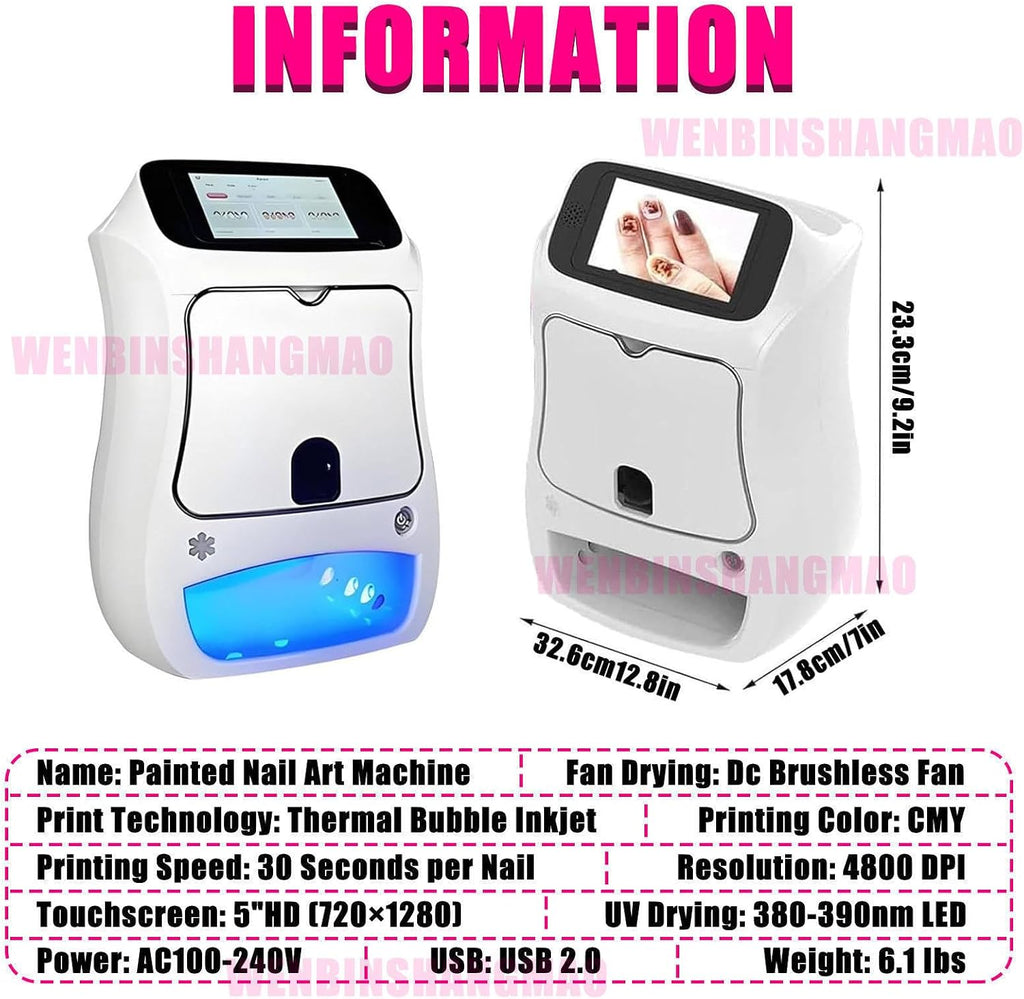 Portable Digital Nail Printer Machine, Automatic 3D Nail Painting Machine with Touch Screen /1000+ Designs, Smart DIY Nail Art Printing Machine for Home Nail Salon Cute Girls