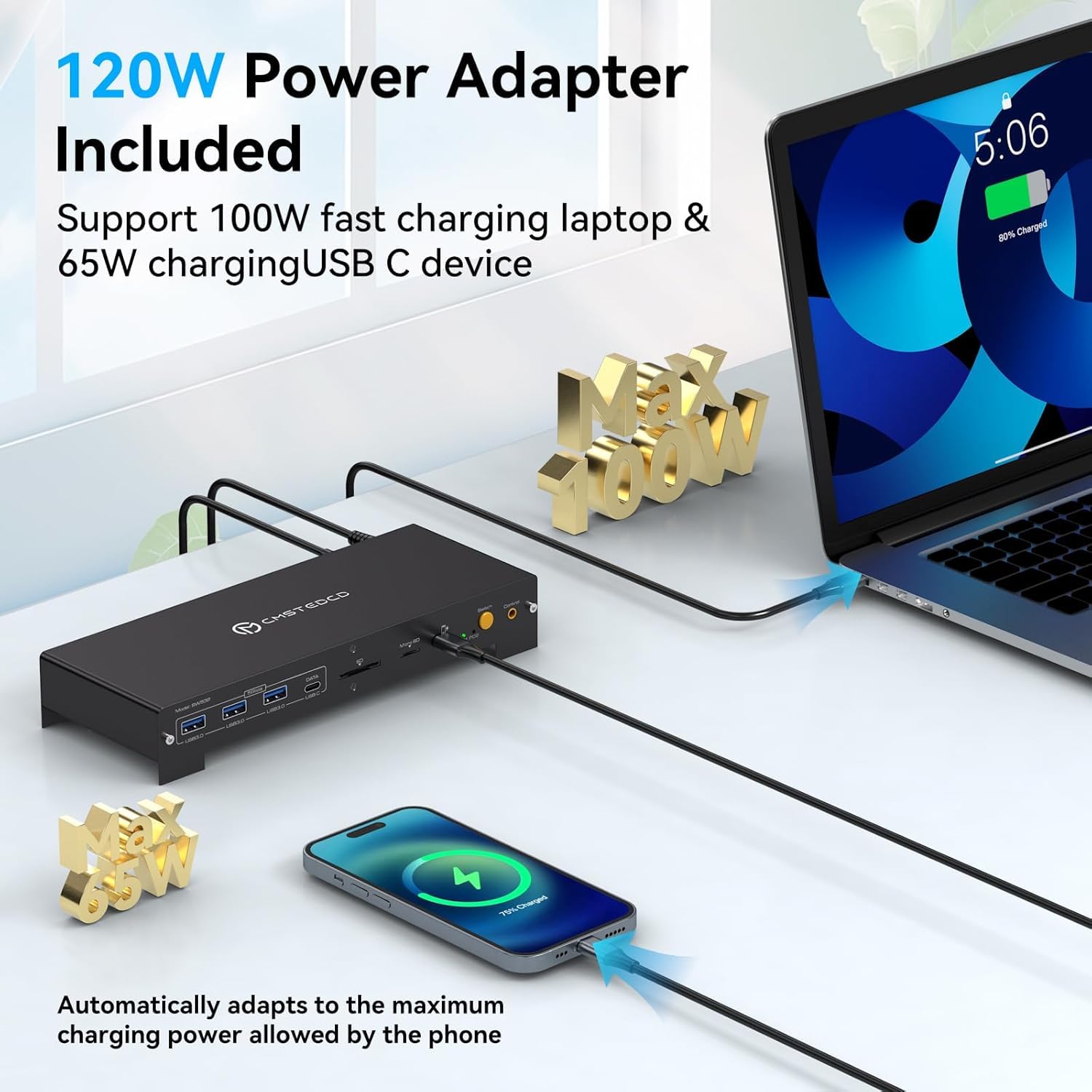 USB C KVM Docking Station Switch 3 Montors 2 Computers with 100W PD Supply Hybrid Displayport and HDMI KVM Triple 4K60Hz or Dual 4K144Hz Extended Display for Laptop and PC Share 15 in 1 Dock