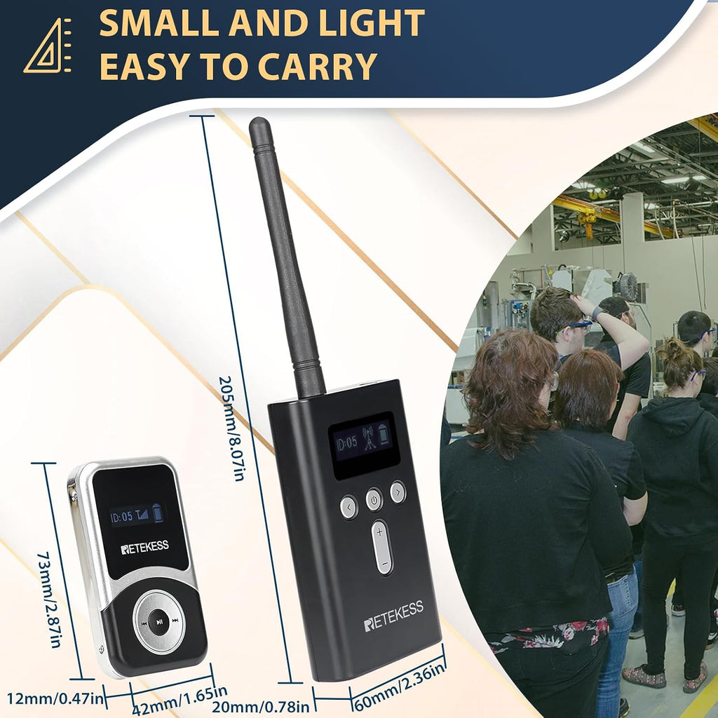 Retekess T130S(2nd Gen T130) Wireless Tour Guide System for School, Upgraded Longer Range, Church Translation Device, 20H Standby Time, Tour Guide Microphone and Speaker for Classroom(4 TX 100 RX)