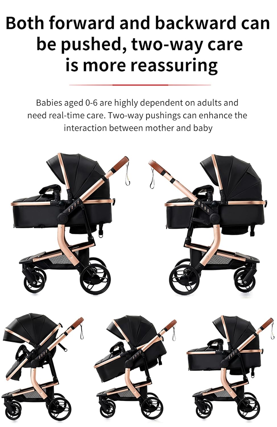 PU Leather 2 in 1 Baby Stroller, Convertible Pram, Reversible Standard Stroller, Portable Buggy, Infant Carriage, Foldable High Landscape Pushchair Toddler Newborn (2US518-Khaki)