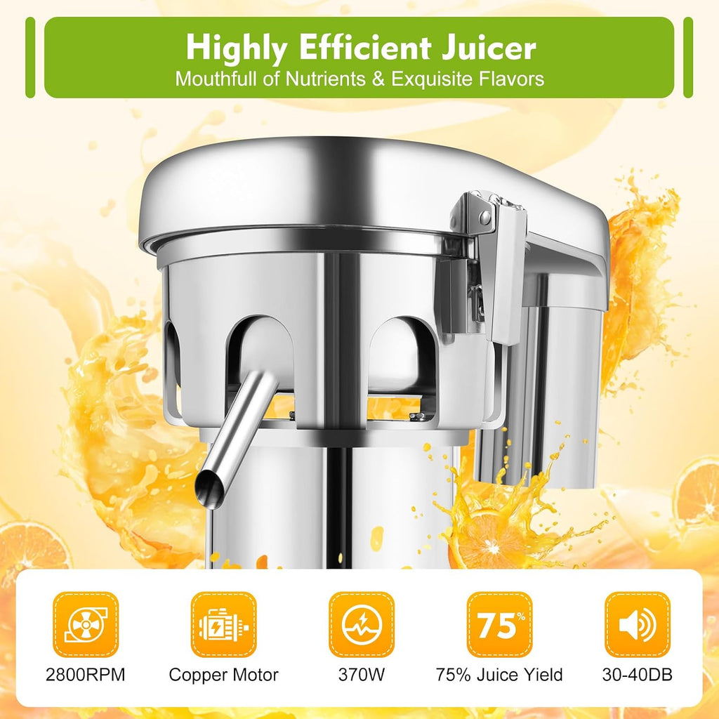 Commercial Juice Extractor 370W 110V Electric Centrifugal Juicer Machine Heavy Duty Stainless Steel Whole Vegetable Fruit Juice Maker Squeezer for Families Restaurants Cafes