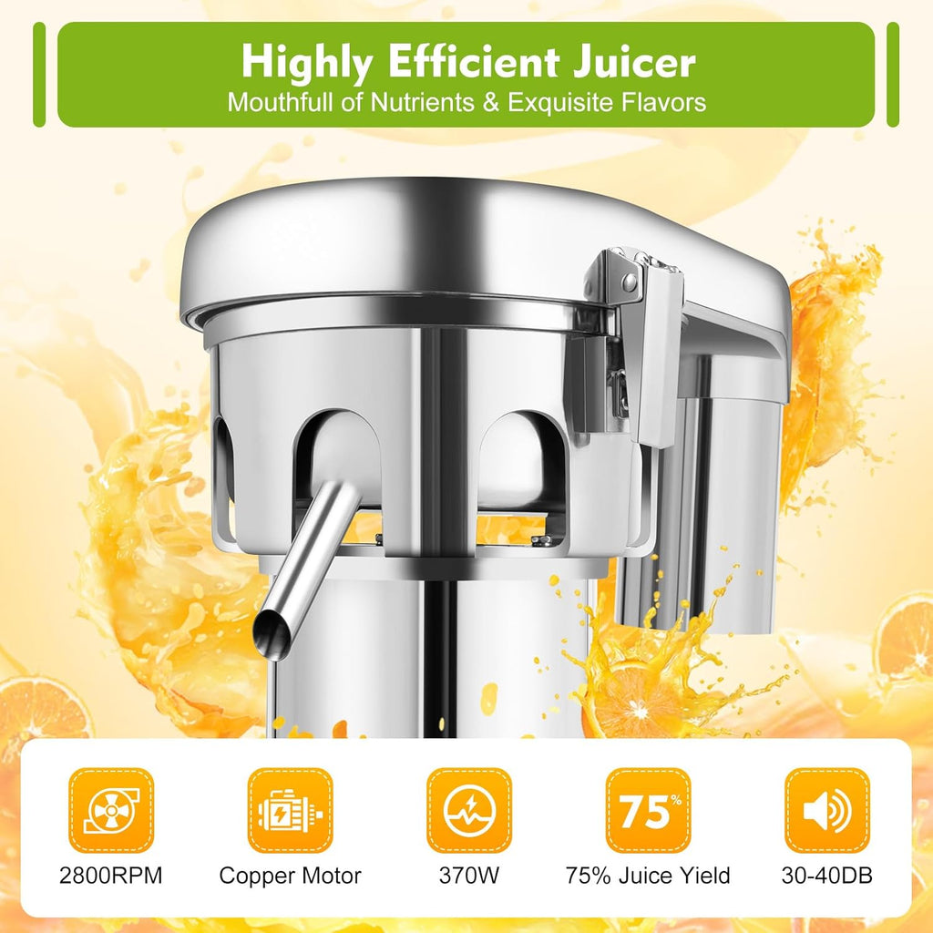 Professional Juicer Machine, 370W 2800RMP Efficient Citrus Press with Automatic Pulp Separator, Quiet Motor(30-40dB), Easy Clean Dishwasher Safe for Fruits Vegetables