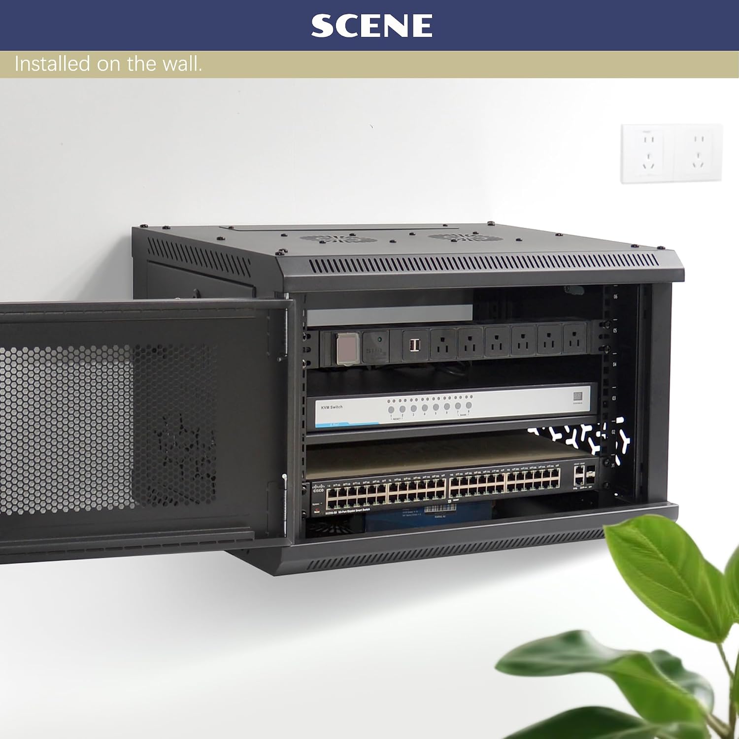 6U Wall Mount Server Cabinet with A Lockable Front Vented Door, Cooling Fans, Removable Side Panels - 45cm Depth, 19' Network Rack Including Full-Size Rack Shelf for IT Equipment