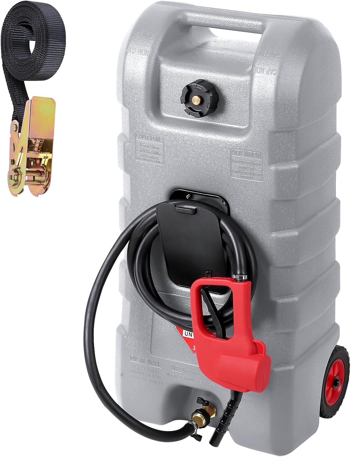 GAOMON Fuel Caddy, 15 Gallon Portable Gasoline Tank Container With Le Fluid Delivery Siphon Pump and 10ft Delivery Hose, Diesel Storage Tank On Wheels for Cars, Lawnmowers, Atvs, and Boats, Gray