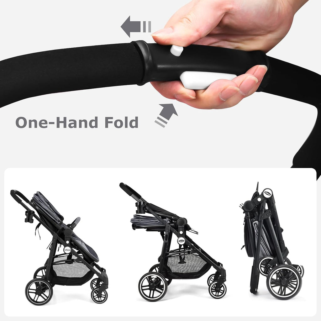 INFANS 2 in 1 Baby Stroller, High Landscape Infant Stroller & Reversible Bassinet Pram, Foldable Pushchair with Adjustable Canopy, Cup Holder, Storage Basket, Suspension Wheels (Grey)
