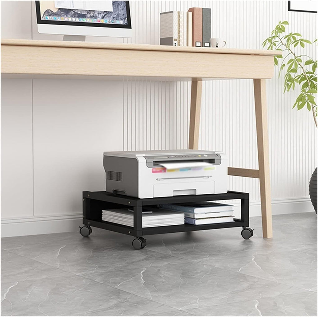 Printer Shelf Stand Rolling Under Desk Printer Stand Office Movable Printer Desk with 4 Wheels & Lock Mechanism Small and Short Printer Shelf for Mini 3D Printer, Black Printer Carts & Stands