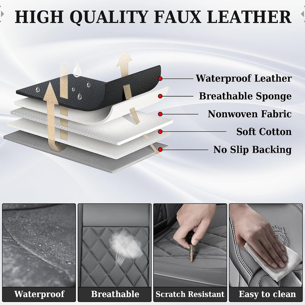 Coverado Car Seat Covers Full Set, Luxury Faux Leather Seat Covers for Cars, Waterproof Car Seat Protector, Gray Car Seat Cover, Universal Automotive Seat Covers Fit for Most Sedan SUV Trucks