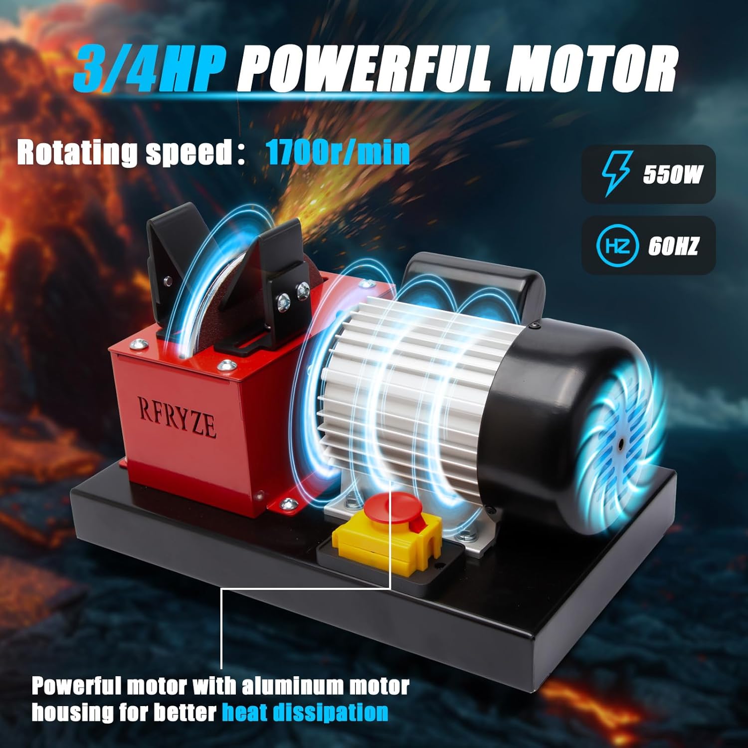 Lawn Mower Blade Sharpener 550W 1700 RPM, 3/4HP Bench Grinder with 7-Inch Ceramic Wheel, Adjustable Angle Sharpener for High Lift, Low Lift, Gator & Flat Blades