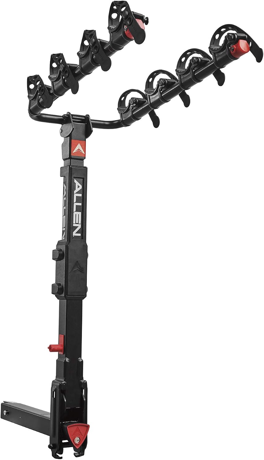 Allen Sports Premier Locking Quick Release 4-Bike Carrier for 2 Inch Hitch on Vehicles with Spare Tire, Model 400QR, Black & Tension Bar Bicycle Cross-Bar Adaptor, Black, One Size