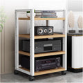 Audio Component Rack Media Stereo Stand Equipment Shelf 3 4 5 Tier, Free Standing Heavy Duty Media Storage Stands on Wheels, Commercial Home（White-#2-4 layer）